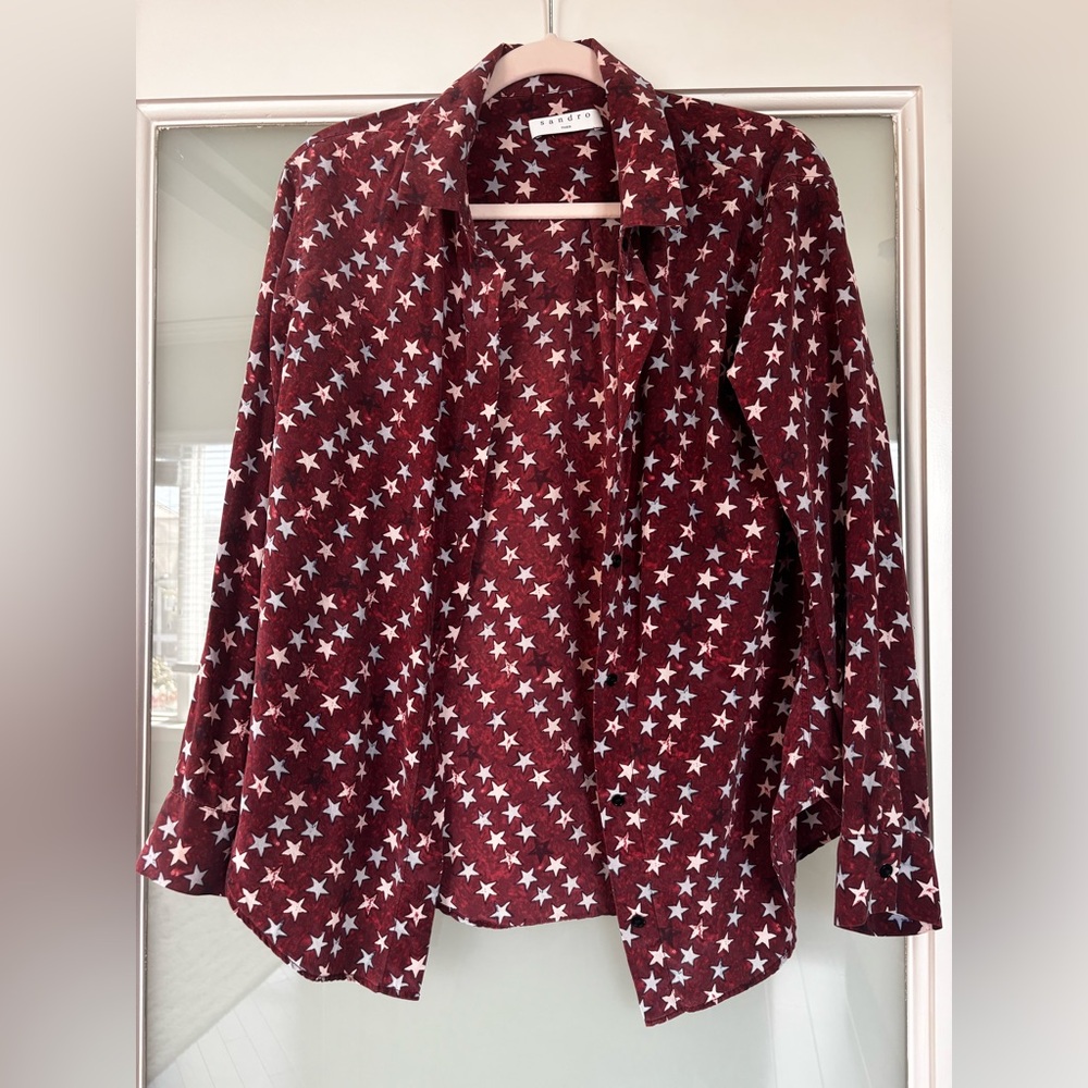 Sandro Burgundy Star Print Blouse